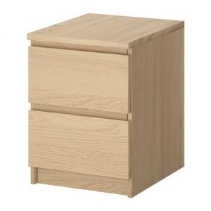 MALM Komoda, 2 szuflady, okleina dębowa bejcowana na biało