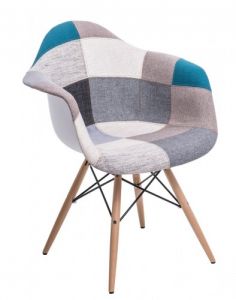 Krzesło P018W patchwork niebiesko-szary podstawa drewniana