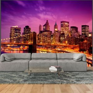 Fototapeta - Manhattan i Most Brookliński nocą