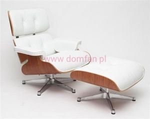 Fotel Vip z podnóżkiem biały/rosewood/srebrna baza